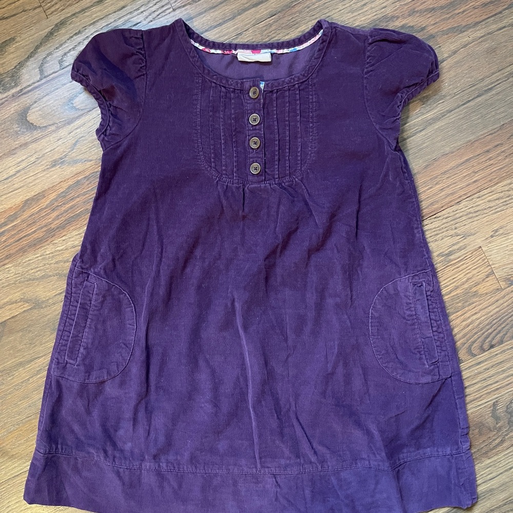 Boden Plum Corduroy Dress with Floral Trim size 5-6